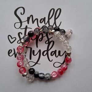 Handmade Red, Clear & Black Beaded Coil Bracelet